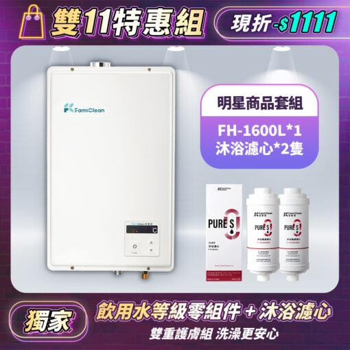 【熱水器】經典款數位恆溫16公升 FH-1600L-D8+PureS沐浴過濾濾心F-PURE660*2
